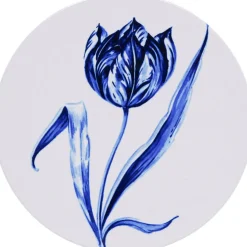Heinen Delfts Blauw onderzetter tulp blauw / wit D 10 H 0,6 cm 4 stuks