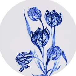 Heinen Delfts Blauw onderzetter tulp blauw / wit D 10 H 0,6 cm 4 stuks