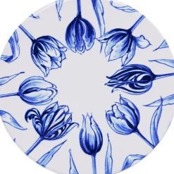 Heinen Delfts Blauw onderzetter tulp blauw / wit D 10 H 0,6 cm 4 stuks