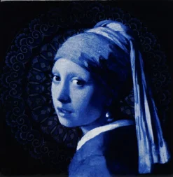 Heinen Delfts Blauw onderzetter Vermeer & Fabritius blauw / wit 10 x 10 x 0,6 cm 4 stuks