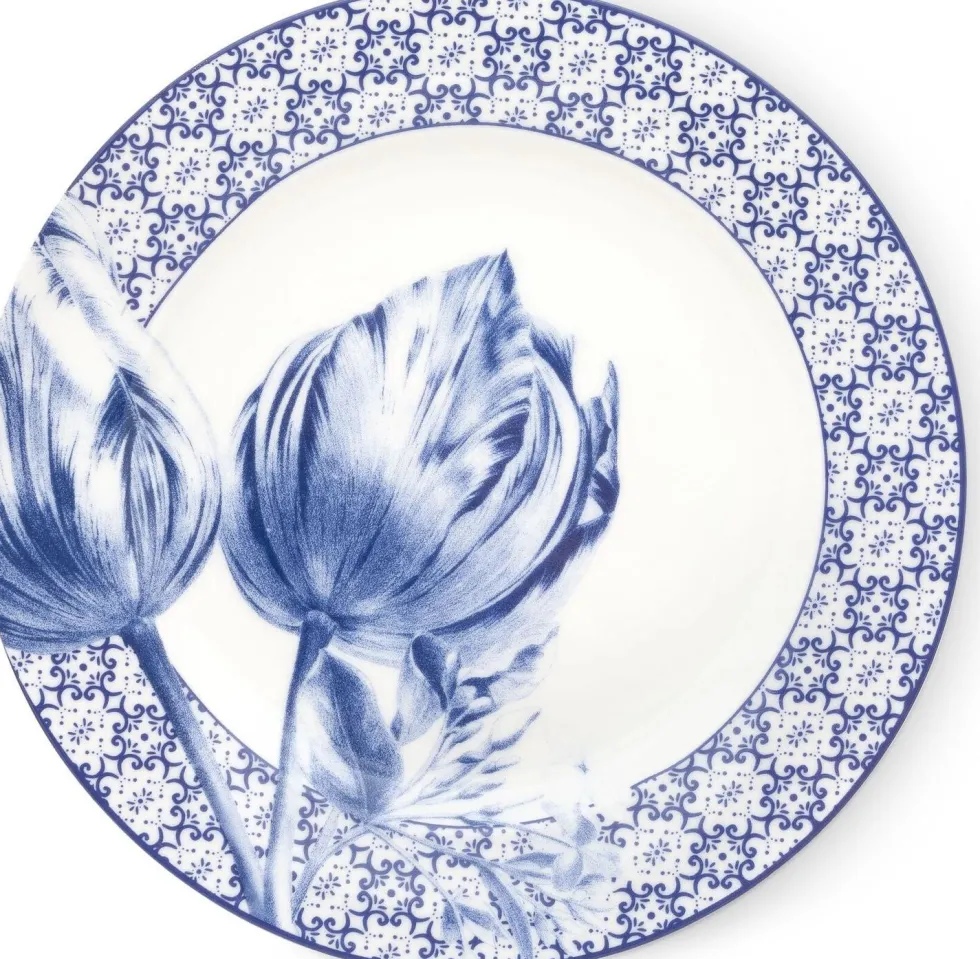 Heinen Delfts Blauw ontbijtbord Tulp blauw / wit D 21 H 1,5 cm
