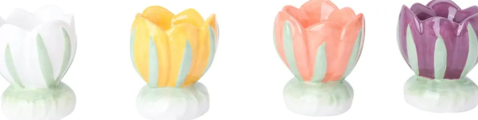 House of Nature kandelaar Tulp roze / groen D 7 H 8 cm