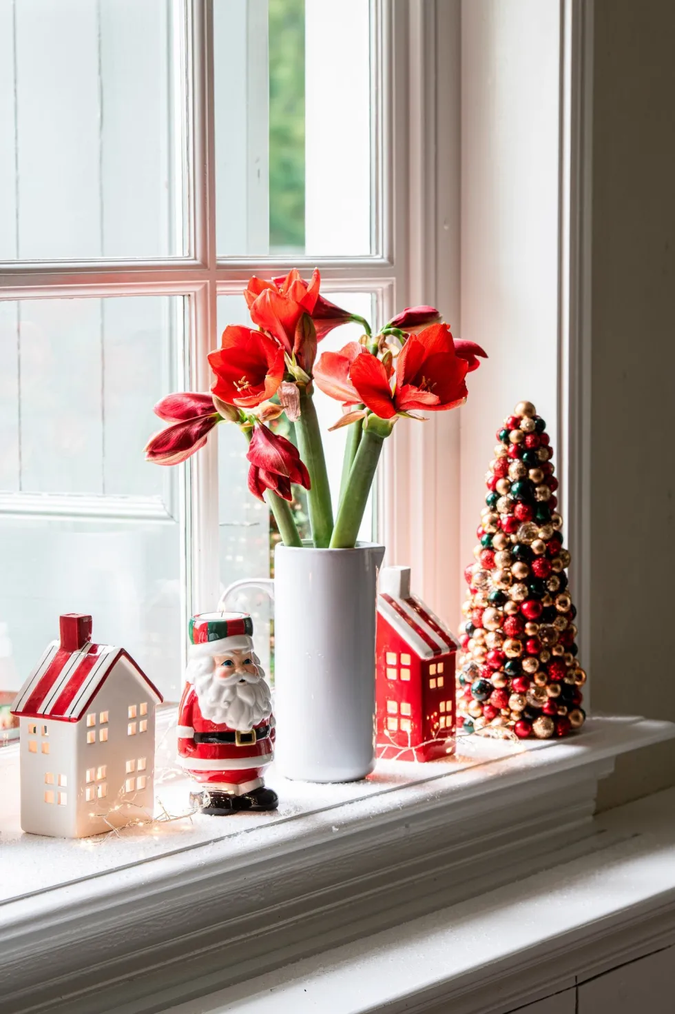 House of Seasons waxinelichthouder Kerstman rood / wit 20 x 9 x 13 cm