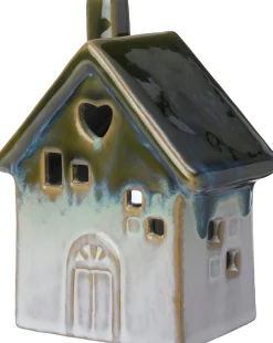 Intratuin beeld Albin huisje met LED wit / groen 9,5 x 6,5 x 13,5 cm