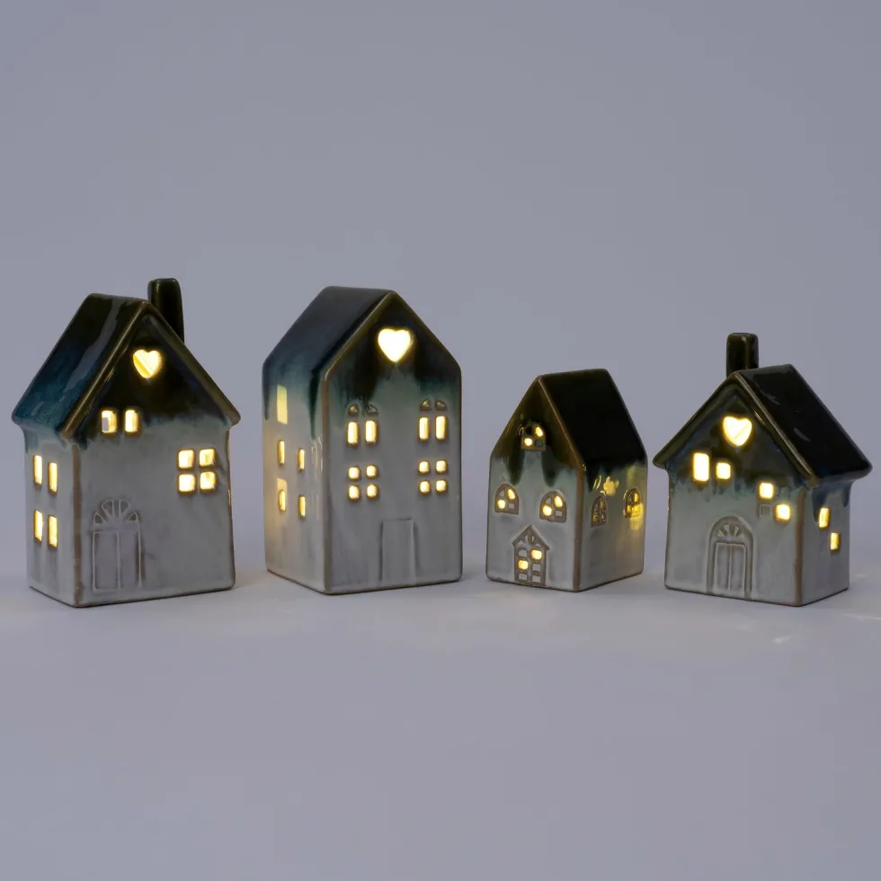 Intratuin beeld Albin huisje met LED wit / groen 9,5 x 6,5 x 13,5 cm