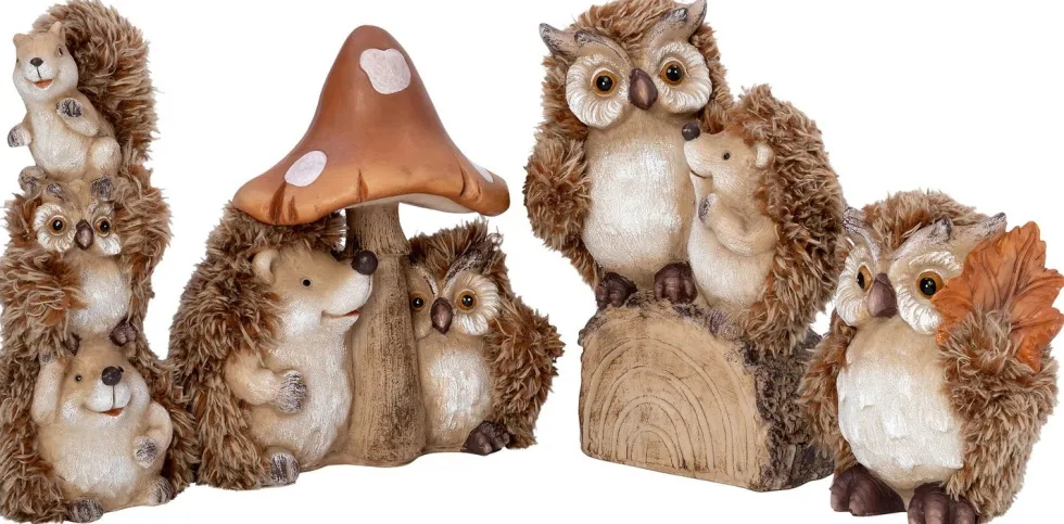 Intratuin beeld Bosvriendjes egel met uil 14,5 x 8 x 22 cm