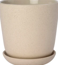 Intratuin bloempot met schotel Shai beige D 13,7 H 14 cm