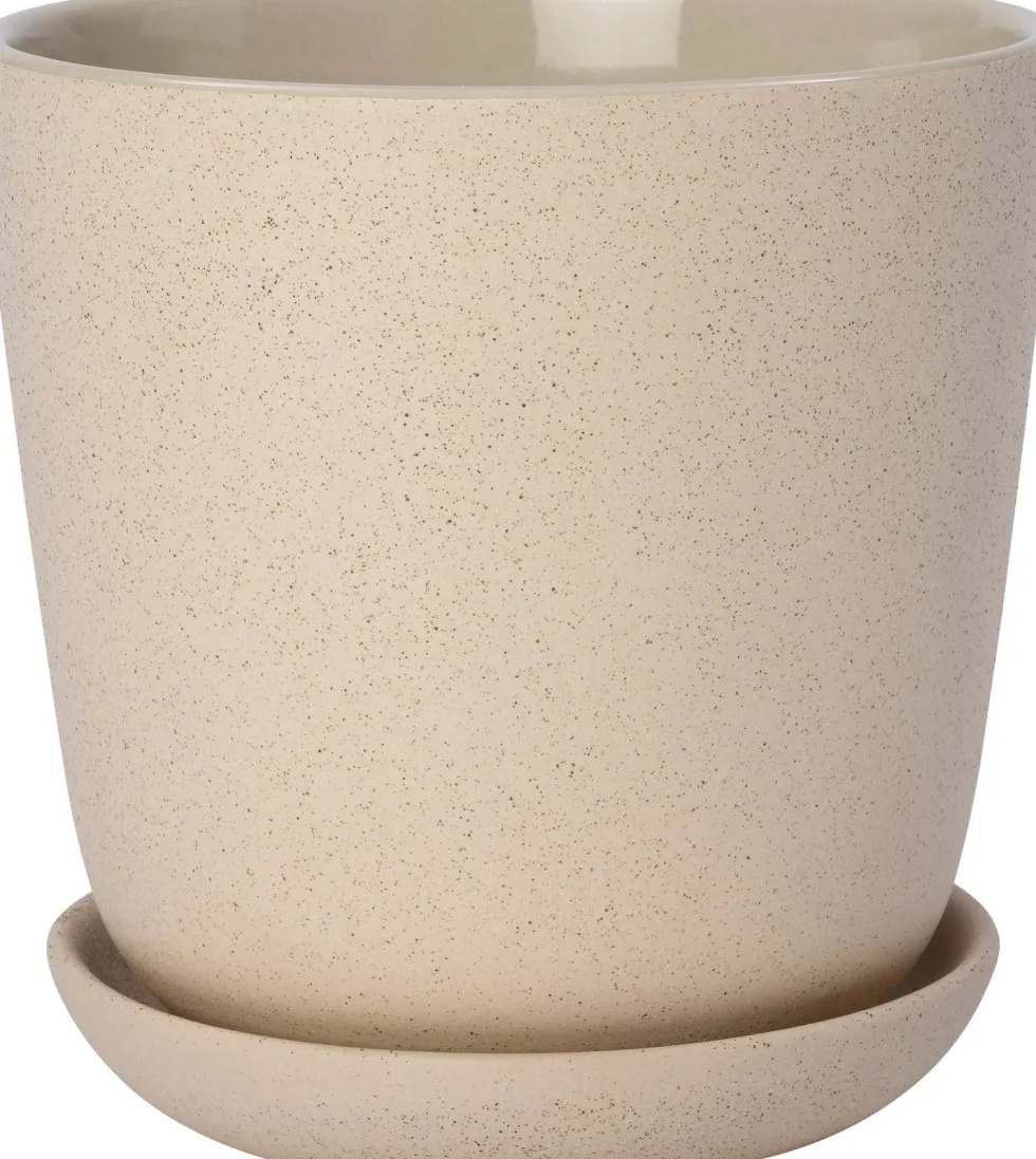 Intratuin bloempot met schotel Shai beige D 13,7 H 14 cm