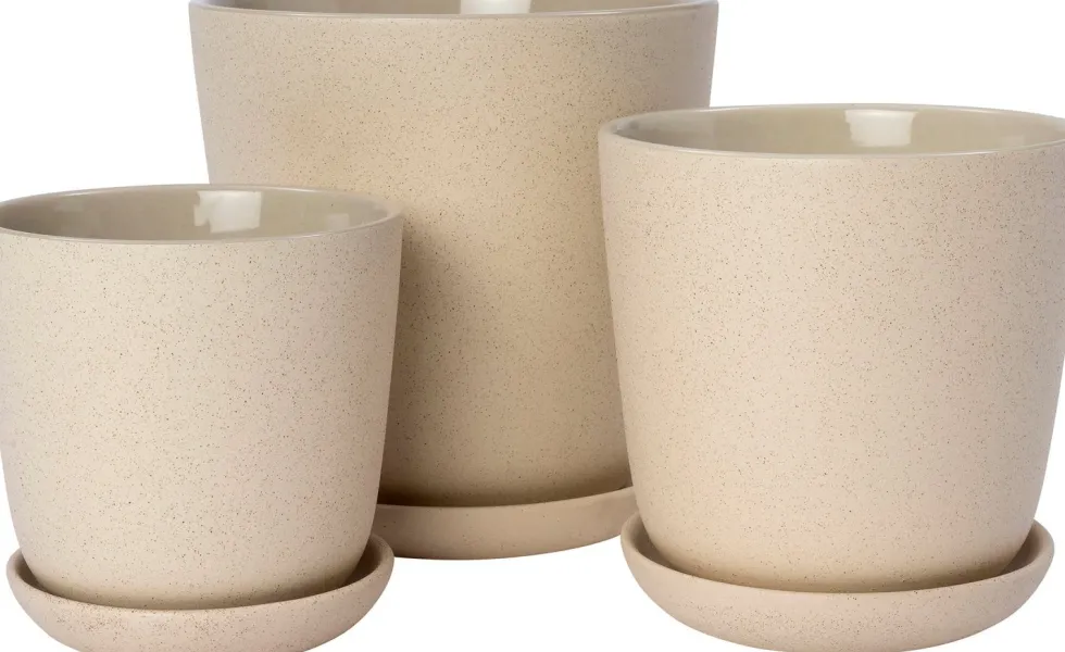 Intratuin bloempot met schotel Shai beige D 19,8 H 20 cm
