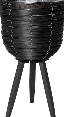 Intratuin bloempot op poten riet zwart D 25 H 46 cm