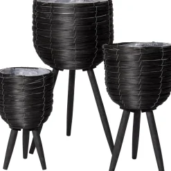 Intratuin bloempot op poten riet zwart D 20,5 H 36 cm