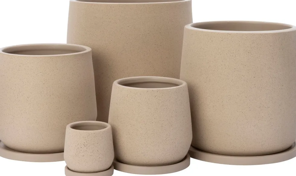 Intratuin bloempot op schotel Adel beige D 14 H 14 cm