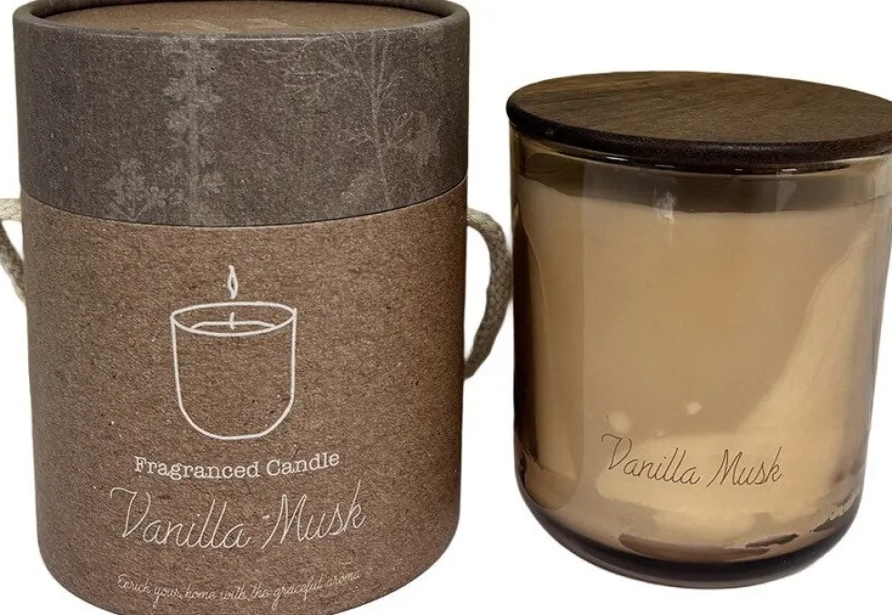 Intratuin geurkaars in glas Indi Vanilla Musk beige 40 D 7,8 H 9,3 cm