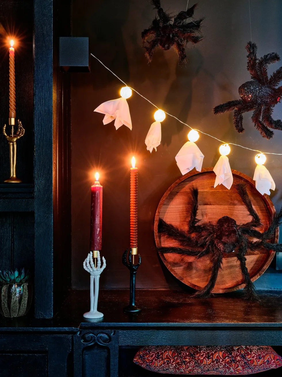 Intratuin halloween decoratie Skelly kandelaar wit 7,2 x 4,8 x 21 cm