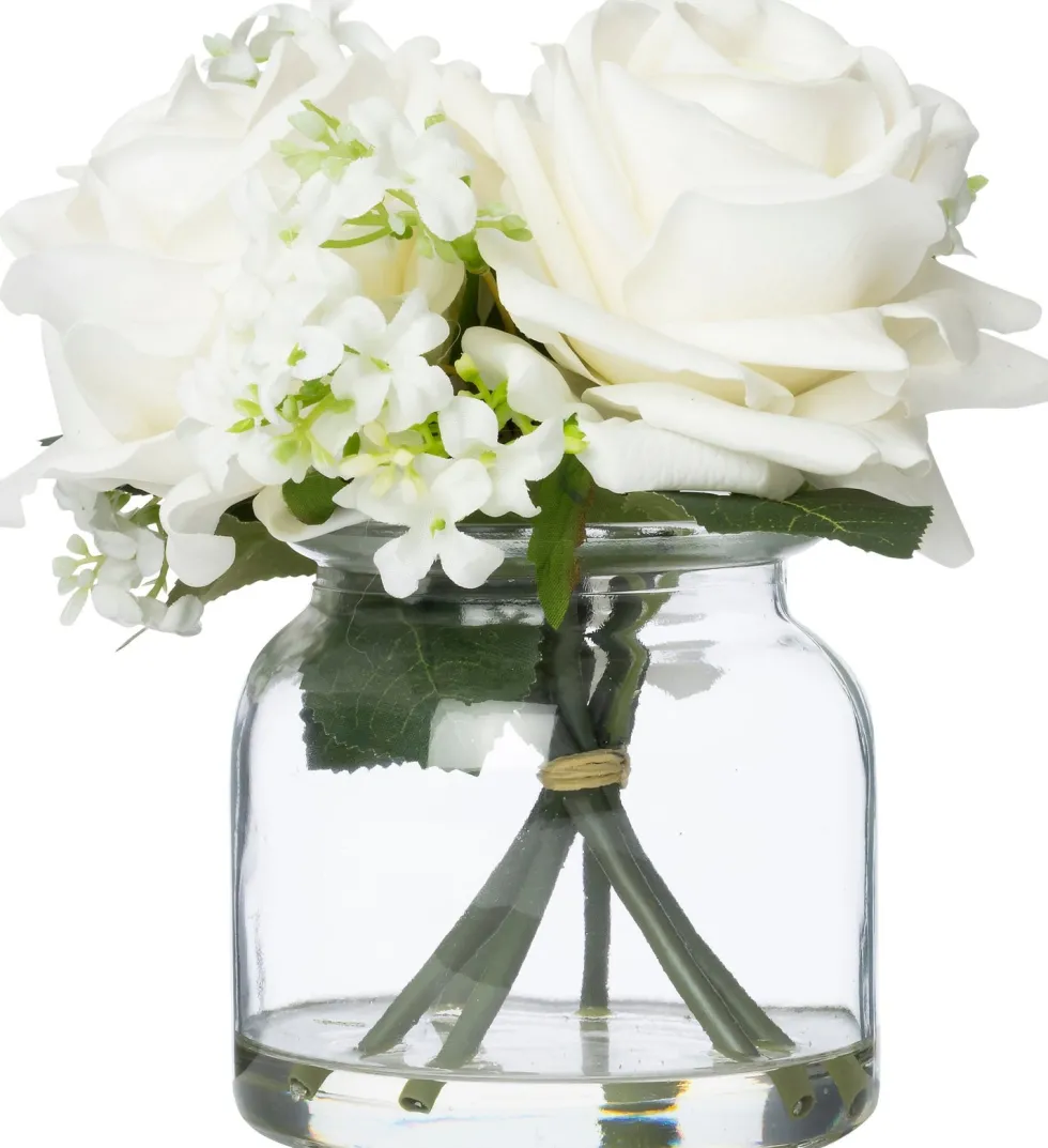 Intratuin kunstbloemen boeket in vaas Roos wit H 18 cm
