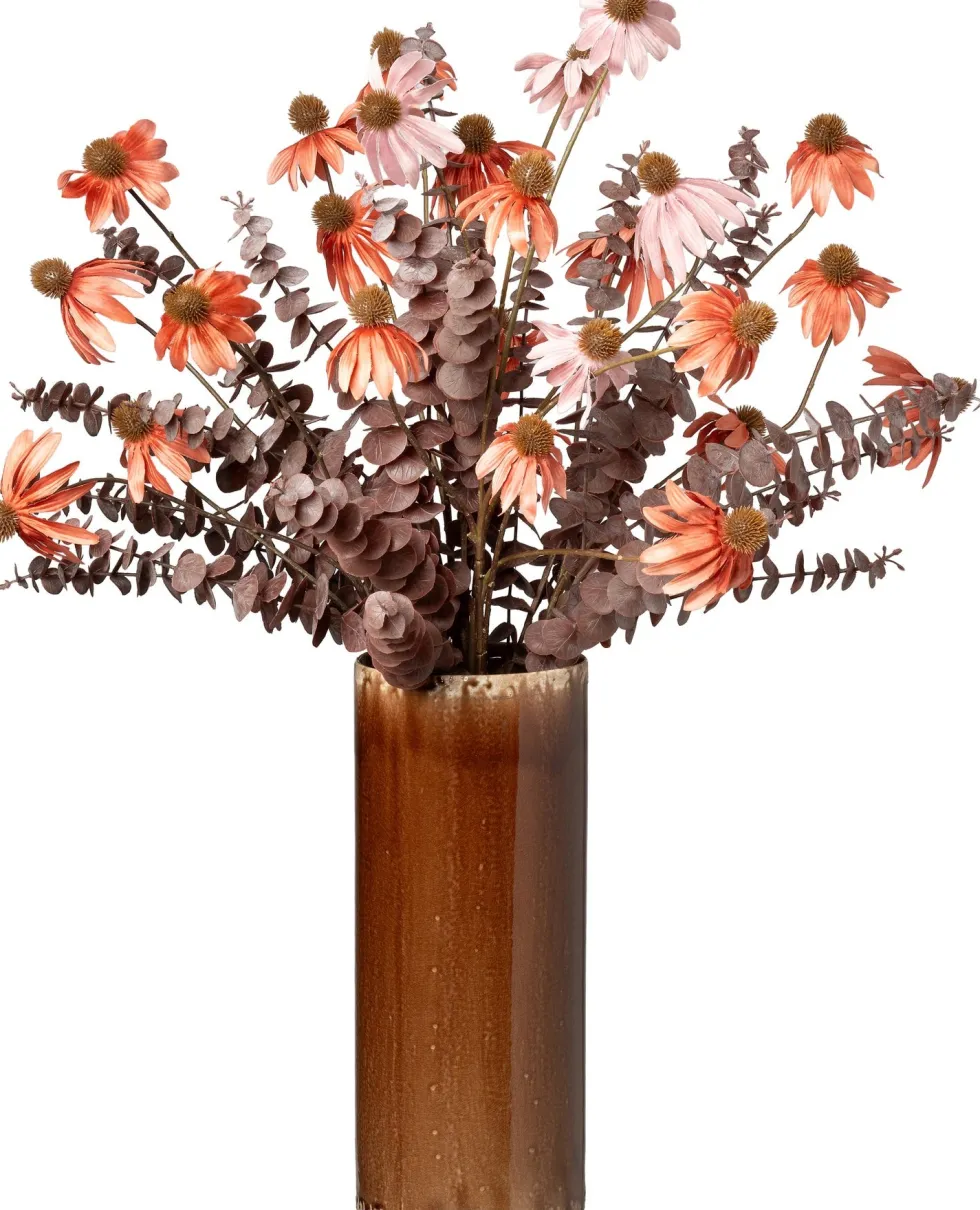 Intratuin kunstbloemen boeket in vaas Zonnehoed oranje / paars H 56 cm