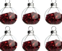 Intratuin naamkaarthouder Krista kerstbal transparant / rood D 4 H 4,5 cm 6 stuks