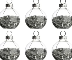 Intratuin naamkaarthouder Krista kerstbal transparant / zilver D 4 H 4,5 cm 6 stuks