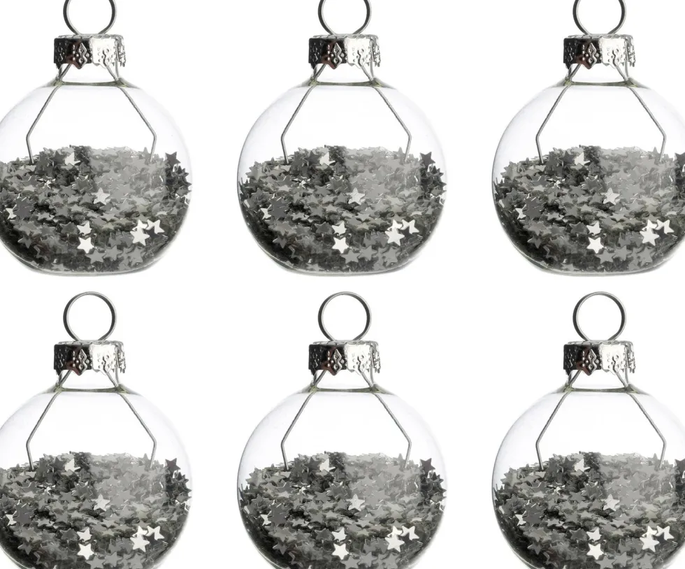 Intratuin naamkaarthouder Krista kerstbal transparant / zilver D 4 H 4,5 cm 6 stuks