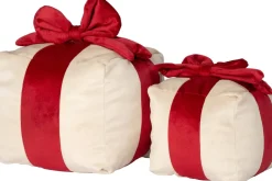 Intratuin sierkussen Cadeau crème / rood 20 x 20 cm