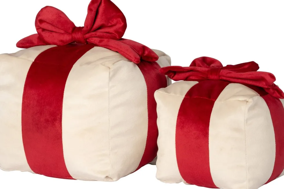 Intratuin sierkussen Cadeau crème / rood 15 x 15 cm