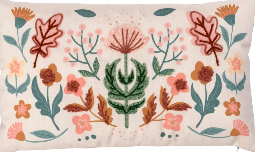 Intratuin sierkussen Ginni crème / roze / groen 50 x 30 cm