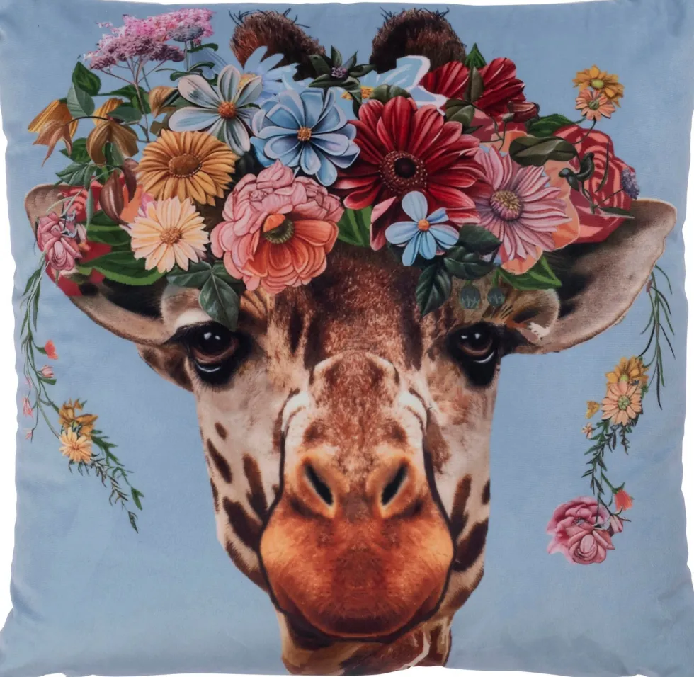 Intratuin sierkussen Jungle giraf blauw / bruin 45 x 45 cm