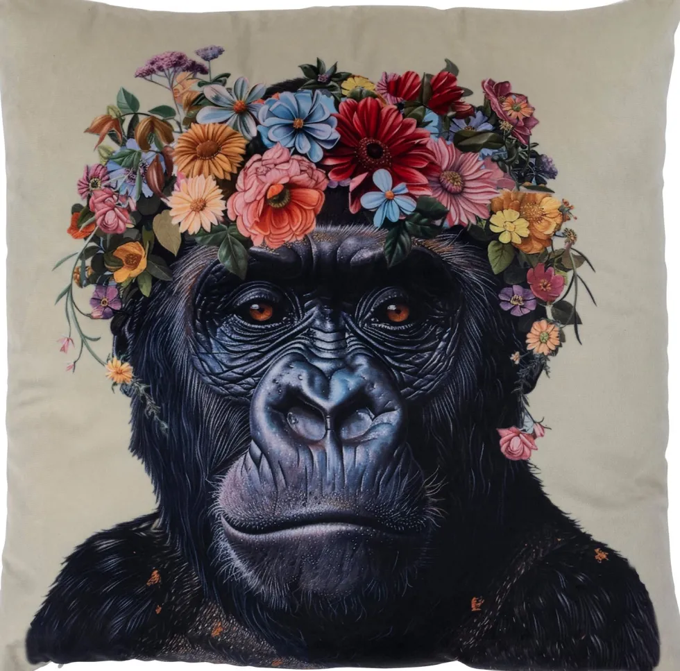 Intratuin sierkussen Jungle aap crème / zwart 45 x 45 cm