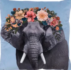 Intratuin sierkussen Jungle olifant blauw / grijs 45 x 45 cm