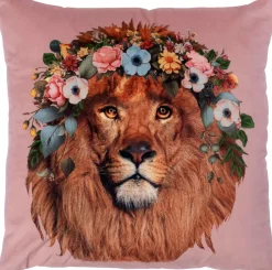 Intratuin sierkussen Jungle leeuw roze / bruin 45 x 45 cm