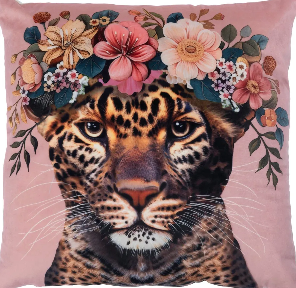 Intratuin sierkussen Jungle panter roze / beige 45 x 45 cm