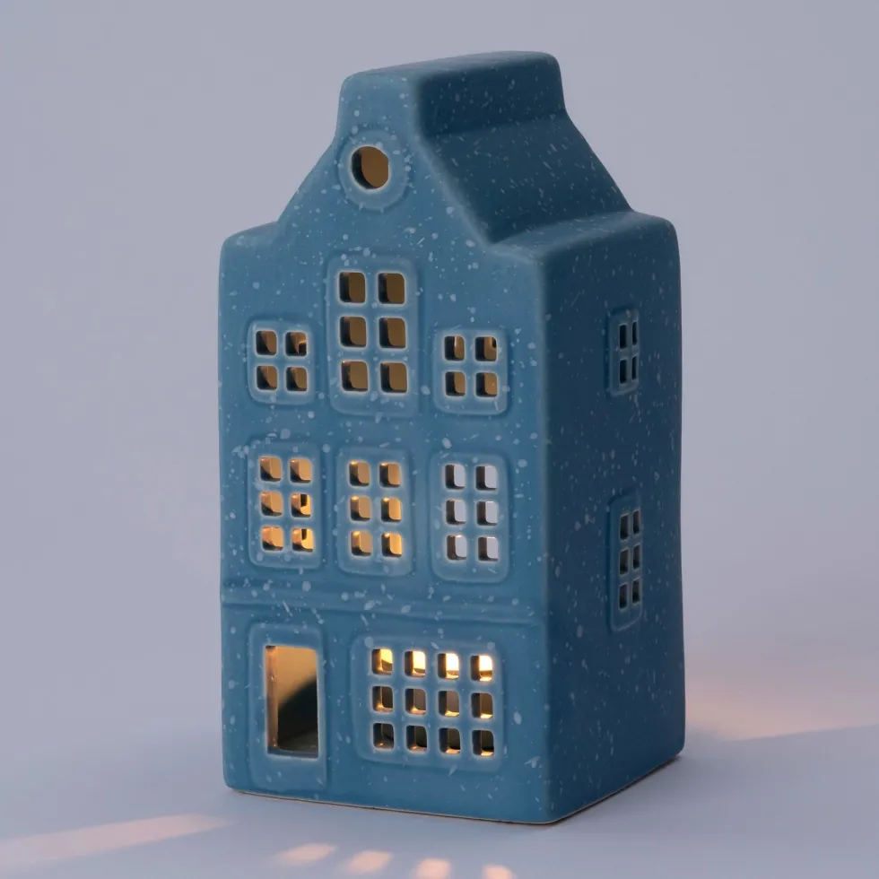 Intratuin waxinelichthouder Huis blauw 7,5 x 7,5 x 14,5 cm