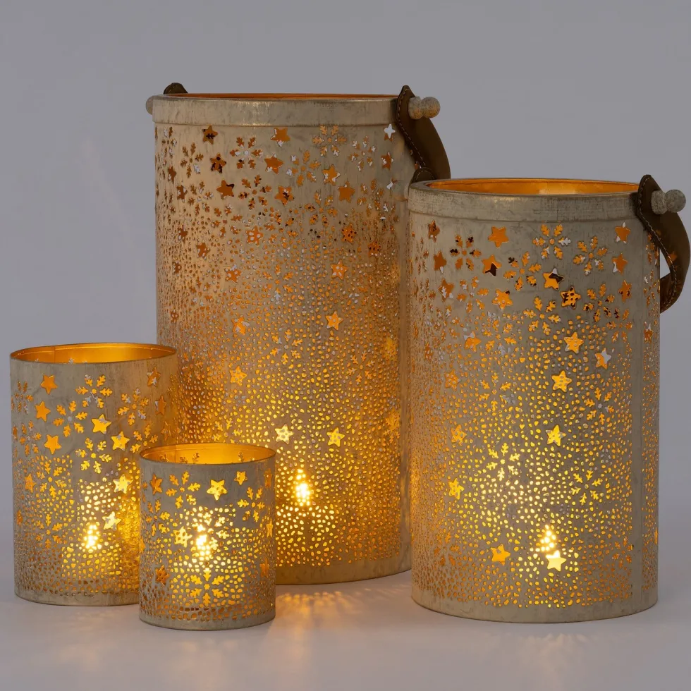 Intratuin waxinelichthouder Fetu sterren wit / goud D 10 H 15 cm