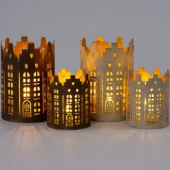 Intratuin waxinelichthouder Lendo huisjes wit / goud D 8 H 10 cm