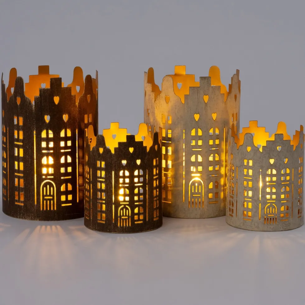 Intratuin waxinelichthouder Lendo huisjes wit / goud D 8 H 10 cm