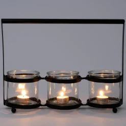 Intratuin waxinelichthouder met 3 houders zwart 36 x 11 x 26 cm