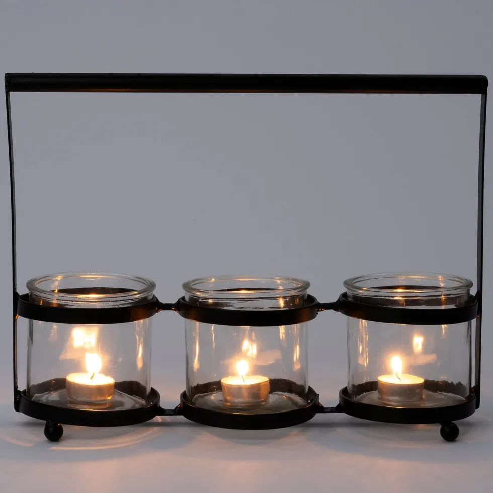 Intratuin waxinelichthouder met 3 houders zwart 36 x 11 x 26 cm