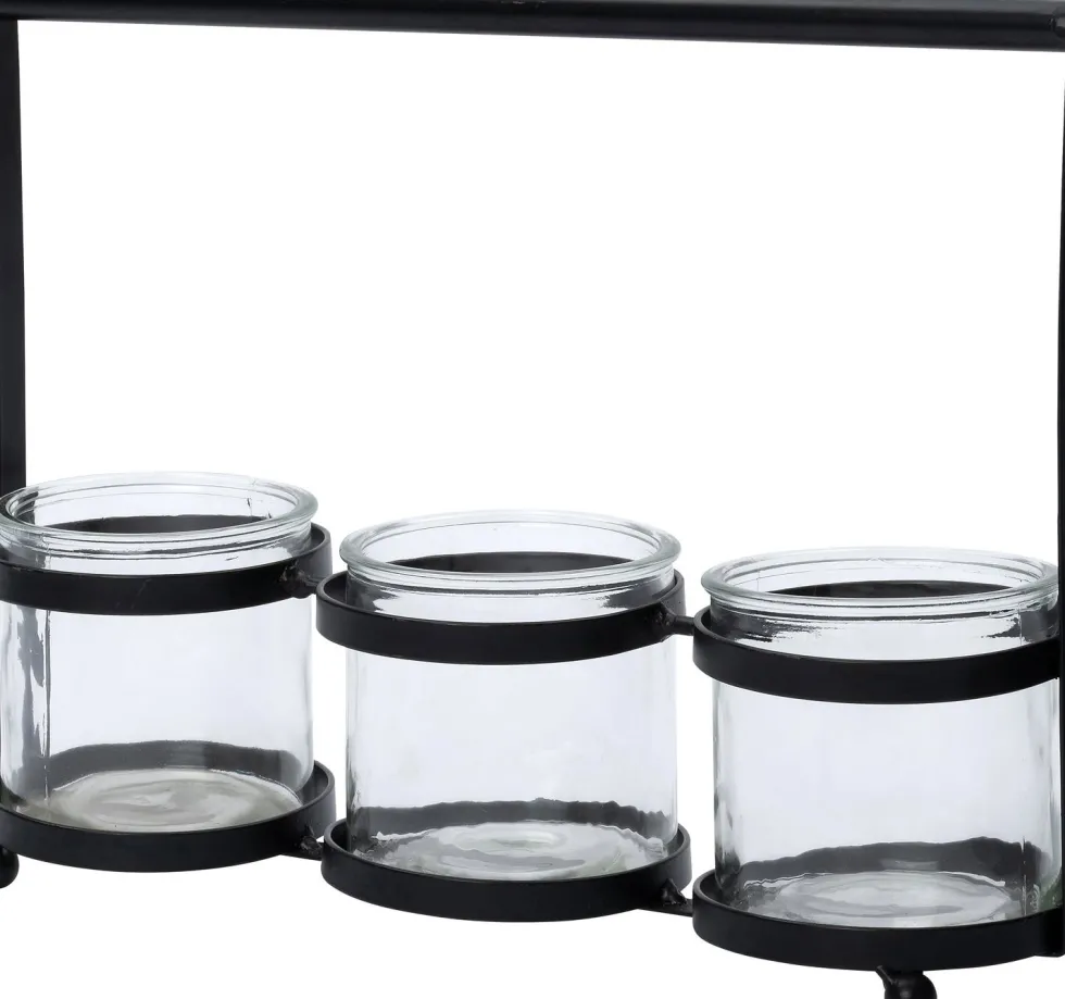 Intratuin waxinelichthouder met 3 houders zwart 36 x 11 x 26 cm