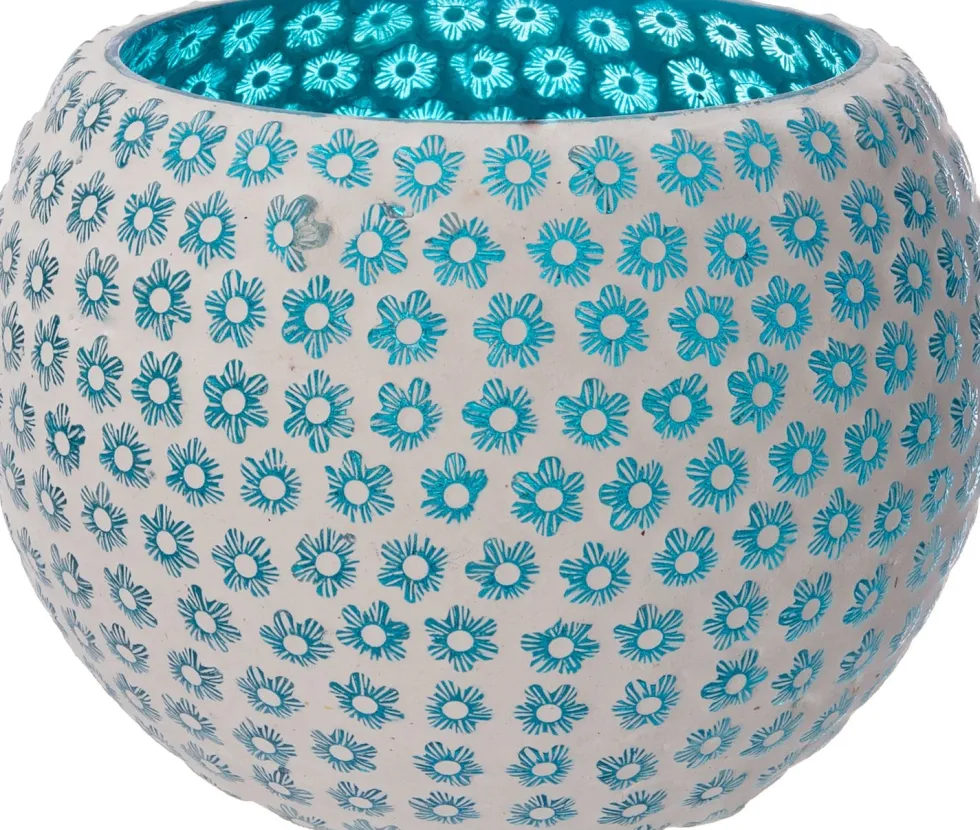 Intratuin waxinelichthouder Huub blauw / wit D 15 H 12 cm