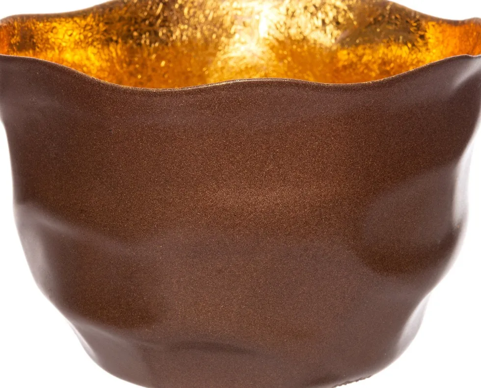 Intratuin waxinelichthouder Loki gegolfd koper / goud D 8 H 7 cm