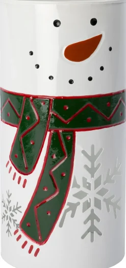 Intratuin windlicht sneeuwpop wit / groen / rood 18,5 x 18,5 x 38,5 cm