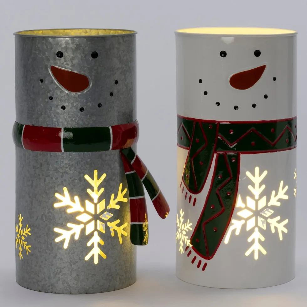 Intratuin windlicht sneeuwpop wit / groen / rood 18,5 x 18,5 x 38,5 cm