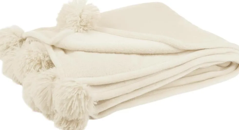J-Line plaid pompom crème 170 x 130 cm