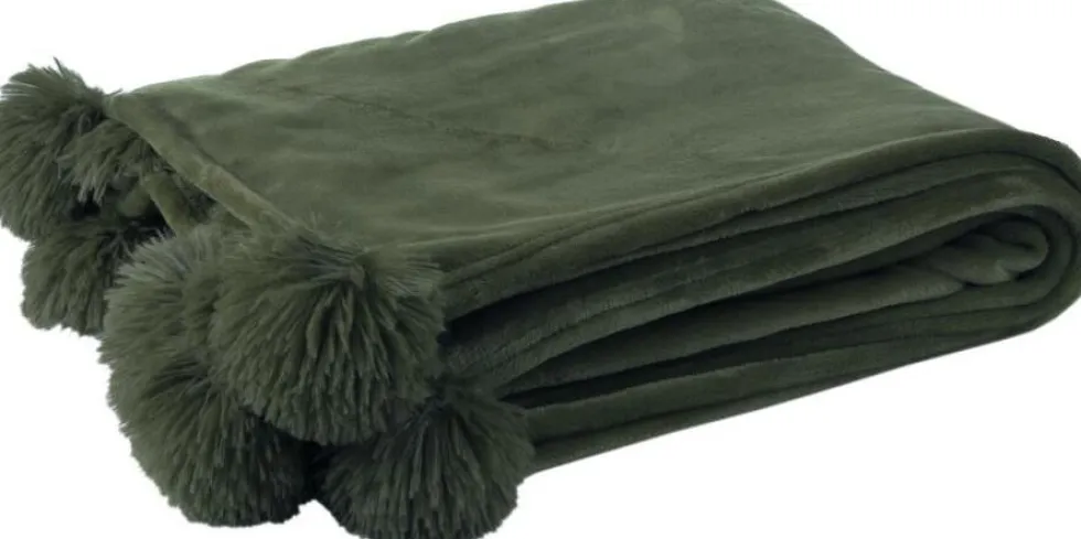 J-Line plaid pompom groen 170 x 130 cm