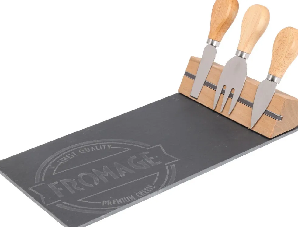 Kaasplank met mesjes antraciet 32,5 x 5,5 x 16 cm