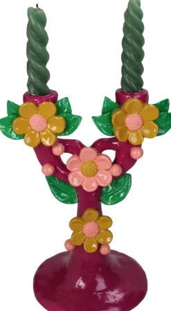 Kandelaar Fleur paars / geel / roze 19,7 x 13,4 x 25,6 cm