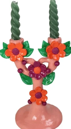 Kandelaar Fleur roze / groen / rood 19,7 x 13,4 x 25,6 cm