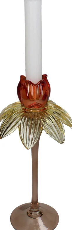 Kandelaar Flora rood / geel / bruin D 11 H 25 cm