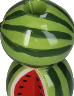 Kandelaar groen / rood D 8,5 H 15,6 cm