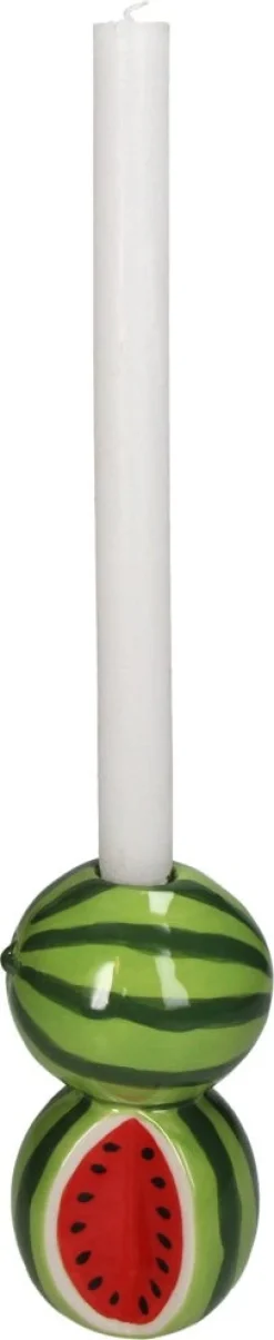 Kandelaar groen / rood D 8,5 H 15,6 cm